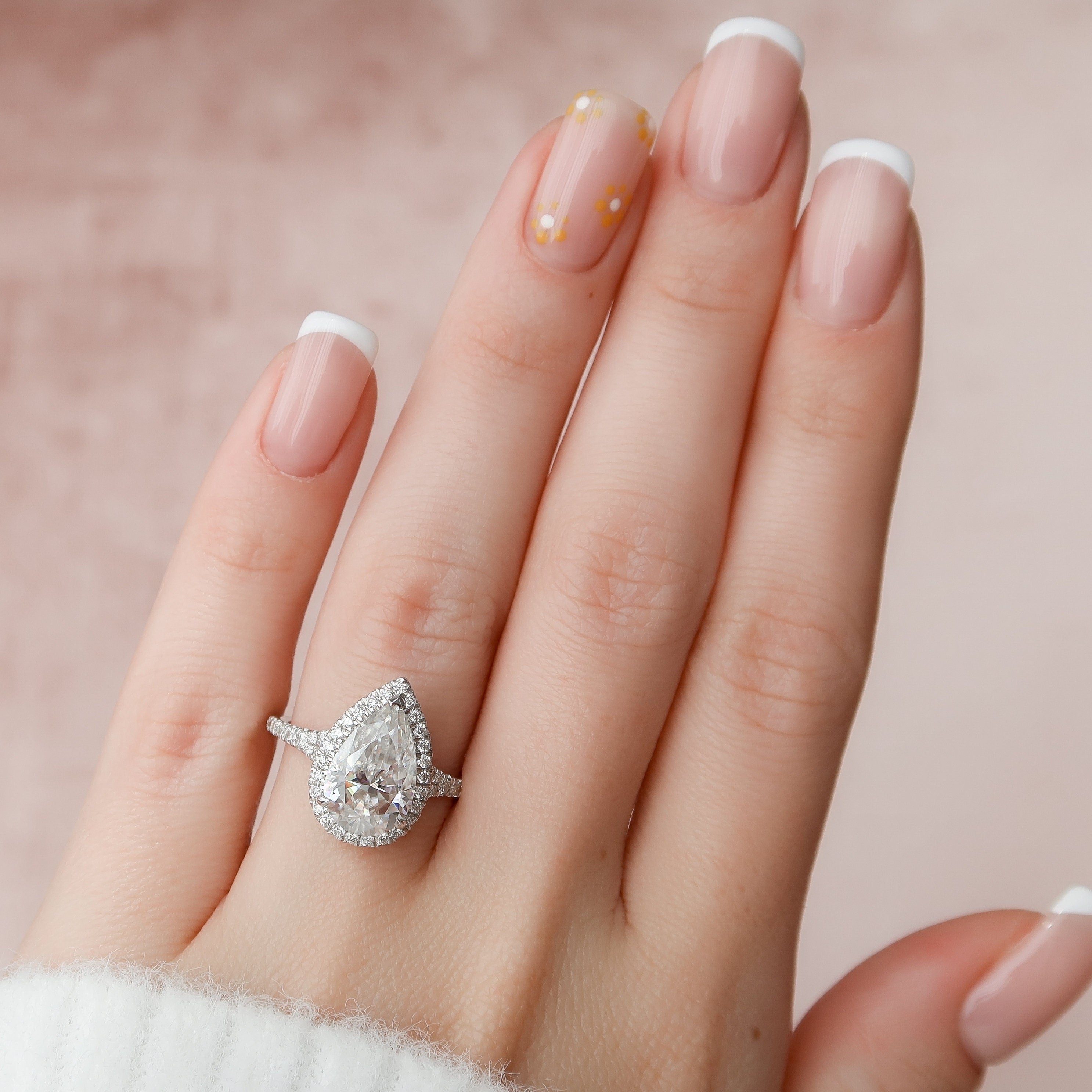 3.0 CT Pear Halo & Pave Split Shank Moissanite Engagement Ring 9